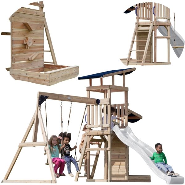 AXI-Wooden-Large-Playground-Swings-Slide-Tower-Sandbox-White AXI Wooden Large Playground Swings Slide Tower + Sandbox - White
