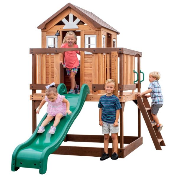 BACKYARD-DISCOVERY-Echo-Heights-Wooden-Playground-Slide-House-Kitchen BACKYARD DISCOVERY Echo Heights Wooden Playground Slide House Kitchen