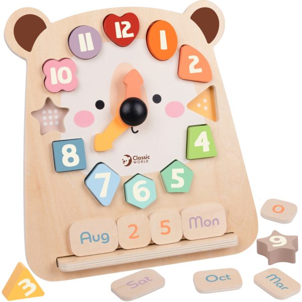 CLASSIC-WORLD-Teddy-Bear-Clock-Montessori-Educational-3-in-1-Learning-Time-Counting-and-Date CLASSIC WORLD Teddy Bear Clock Montessori Educational 3 in 1 Learning Time Counting and Date