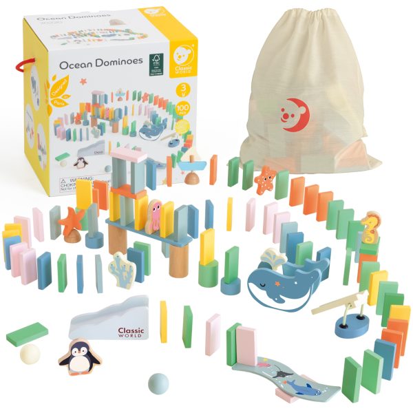 CLASSIC WORLD Wooden Domino Obstacle Course Logic Montessori Puzzle 100 pcs.