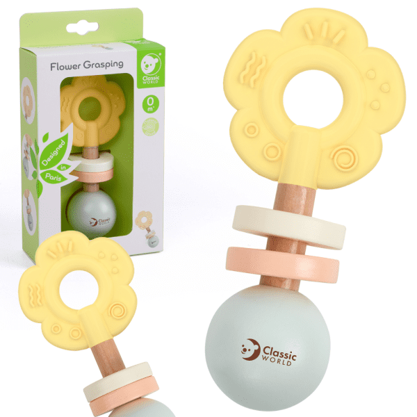 CLASSIC-WORLD-Wooden-Pastel-Rattle-Teether-2in1-Flower-0 CLASSIC WORLD Wooden Pastel Rattle Teether 2in1 Flower 0+