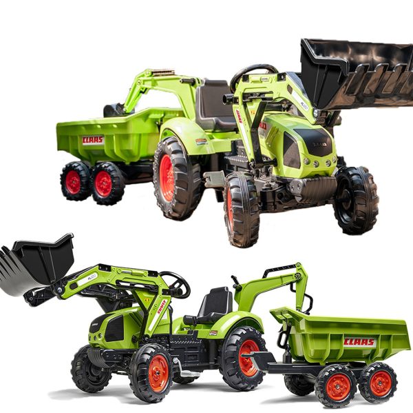 FALK-Claas-Axos-330-Pedal-Tractor-with-Excavator-and-Trailer-3-7-years FALK Claas Axos 330 Pedal Tractor with Excavator and Trailer 3-7 years