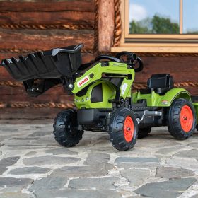FALK-Green-Claas-Tractor-with-Trailer-and-Pedal-Bucket-for-2-5-years-1