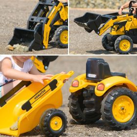 FALK-Komatsu-Pedal-Tractor-Excavator-with-Trailer-and-Bucket-3