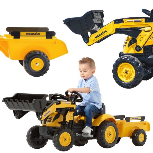 FALK-Komatsu-Pedal-Tractor-Excavator-with-Trailer-and-Bucket FALK Komatsu Pedal Tractor Excavator with Trailer and Bucket