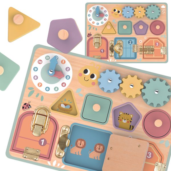 TOOKY-TOY-Manipulation-Board-Locks-Gears-Sorter-Clock TOOKY TOY Manipulation Board Locks Gears Sorter Clock
