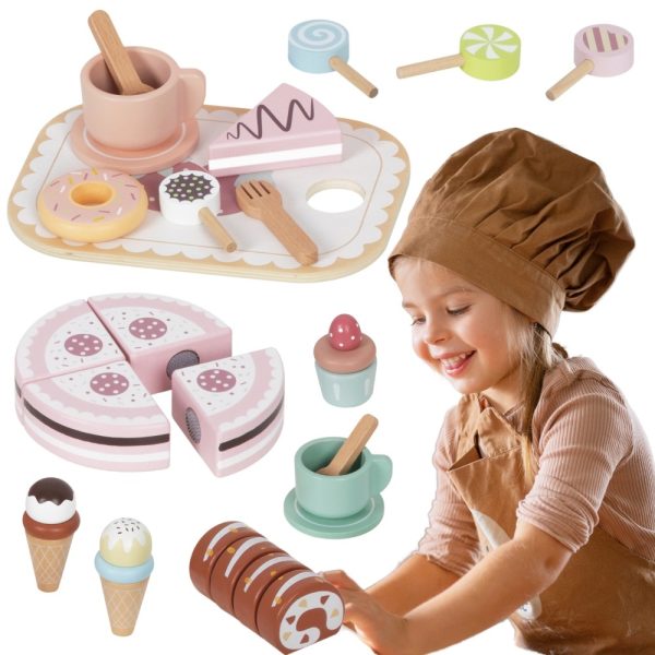 TOOKY TOY Sweet Cake Wooden Set of Sweets in a Box Confectionery Ice Cream Parlor
