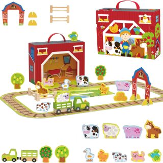 TOOKY TOY Wooden Farm in a Suitcase Figures Vehicles