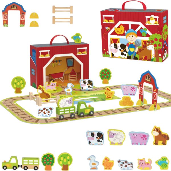 TOOKY-TOY-Wooden-Farm-in-a-Suitcase-Figures-Vehicles TOOKY TOY Wooden Farm in a Suitcase Figures Vehicles