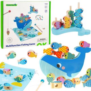 TOOKY TOY Wooden Whale and Fish Game Multifunctional 4 in 1