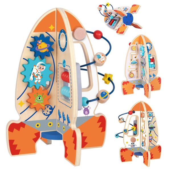 Tooky Toy Large Wooden Educational Toy Multifunctional Rocket