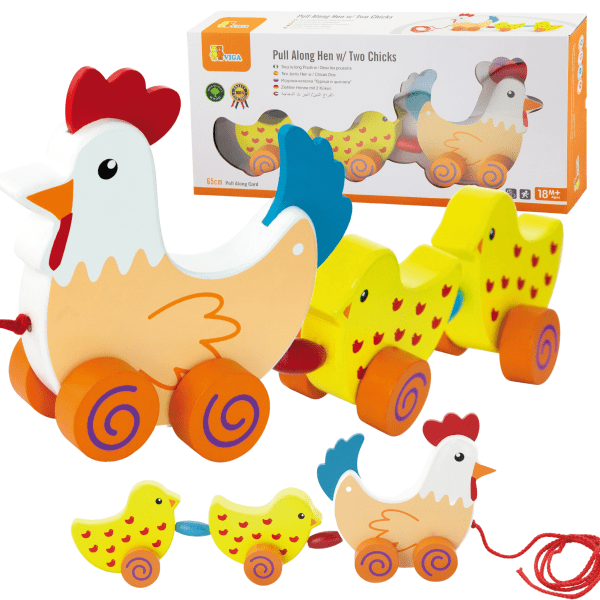 VIGA Pulling Set Hen with Chickens 36 cm