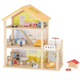 VIGA Wooden Dollhouse Set with Dolls and Accessories