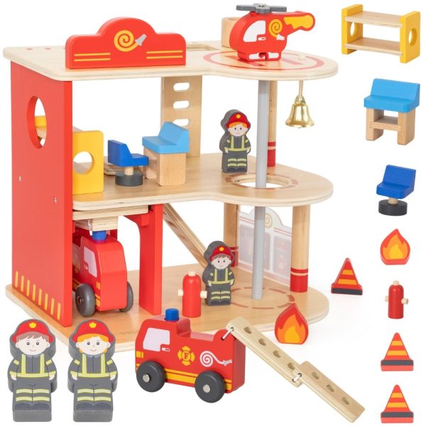 VIGA-Wooden-Garage-Fire-Station-Set-14-pcs VIGA Wooden Garage Fire Station Set 14 pcs