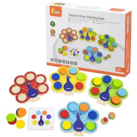 VIGA-Wooden-Match-Colors-Game-Peacock-Tail-Montessori-Cards VIGA Wooden Match Colors Game Peacock Tail Montessori + Cards