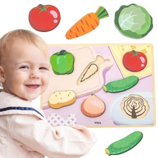 VIGA Wooden Puzzle Montessori 2-in-1 Vegetable Figures