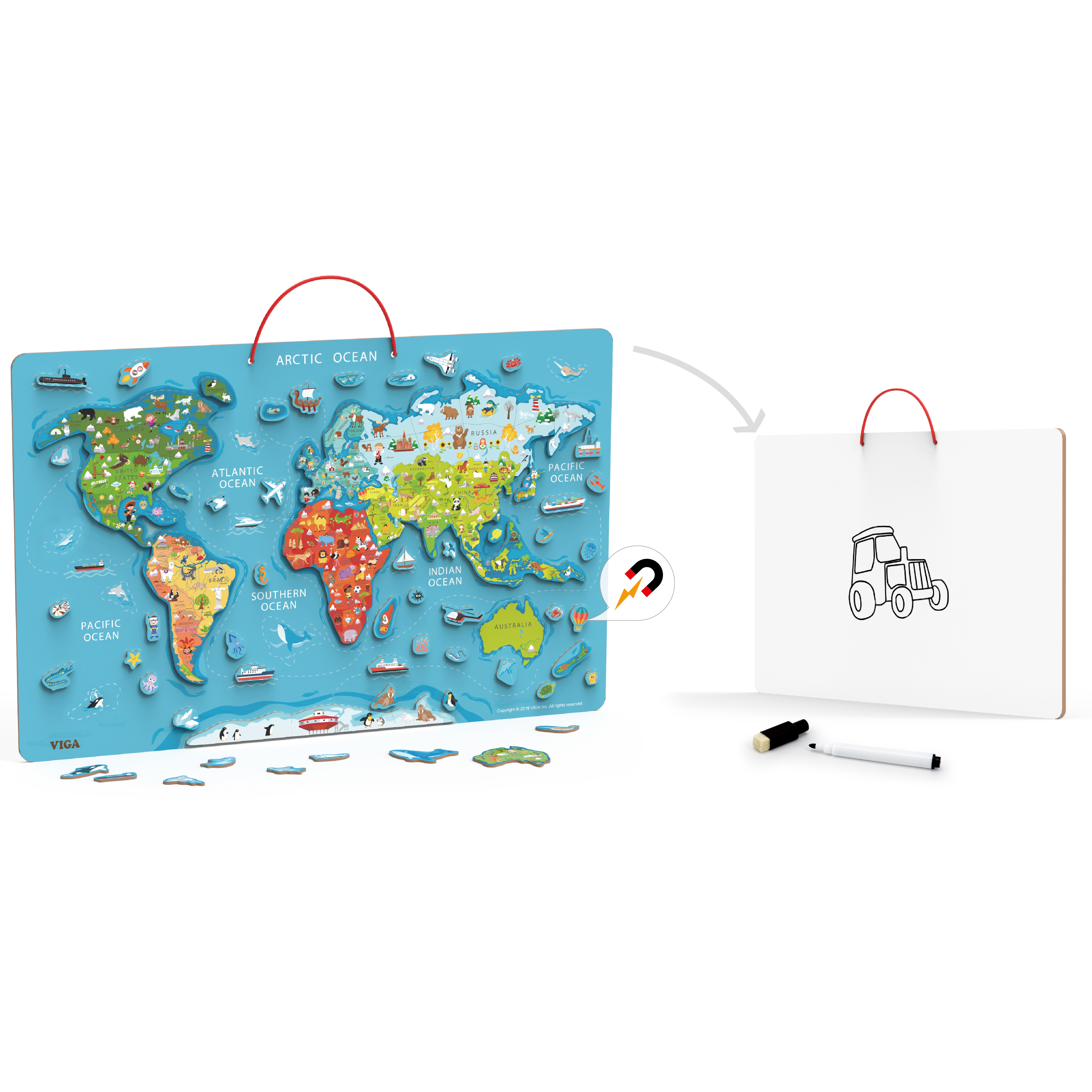 Viga 2in1 Educational Board with Magnetic Montessori World Map