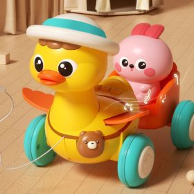 WOOPIE-BABY-Yellow-Duck-with-Pink-Bunny-in-Pull-Along-Trailer-1