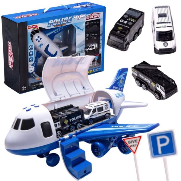 WOOPIE-Foldable-Police-Plane-Transporter-with-3-Police-Cars-XL-Set-Road-Signs WOOPIE Foldable Police Plane Transporter with 3 Police Cars XL Set Road Signs