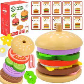 WOOPIE GREEN Wooden Burger Restaurant Puzzle for Children 15 Pieces FSC Certified