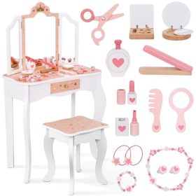 WOOPIE GREEN Wooden Dressing Table with Mirror and Accessories