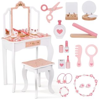 WOOPIE GREEN Wooden Dressing Table with Mirror and Accessories