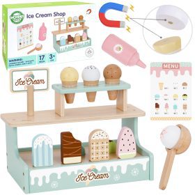 WOOPIE GREEN Wooden Ice Cream Shop Set with Ice Cream Stand 16 pcs