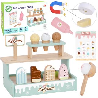 WOOPIE GREEN Wooden Ice Cream Shop Set with Ice Cream Stand 16 pcs