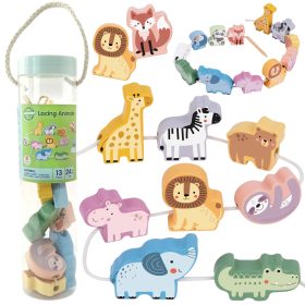 WOOPIE GREEN Wooden Threading Blocks Intertwining ZOO Montessori 13 pcs.