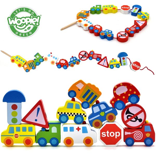 WOOPIE-GREEN-Wooden-Threading-Blocks-Vehicles-Cars-13-pcs WOOPIE GREEN Wooden Threading Blocks Vehicles Cars 13 pcs.