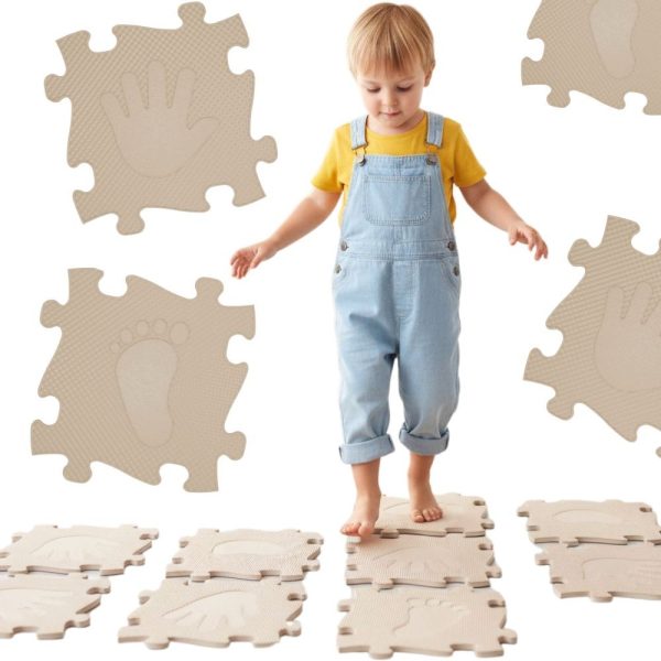 WOOPIE Sensory Mat Orthopedic Puzzle Hands and Feet 16 Pieces - Beige
