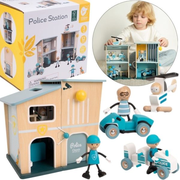 CLASSIC-WORLD-Police-Station-Wooden-Car-Helicopter-Figures-12pcs CLASSIC WORLD Police Station Wooden Car Helicopter Figures 12pcs.