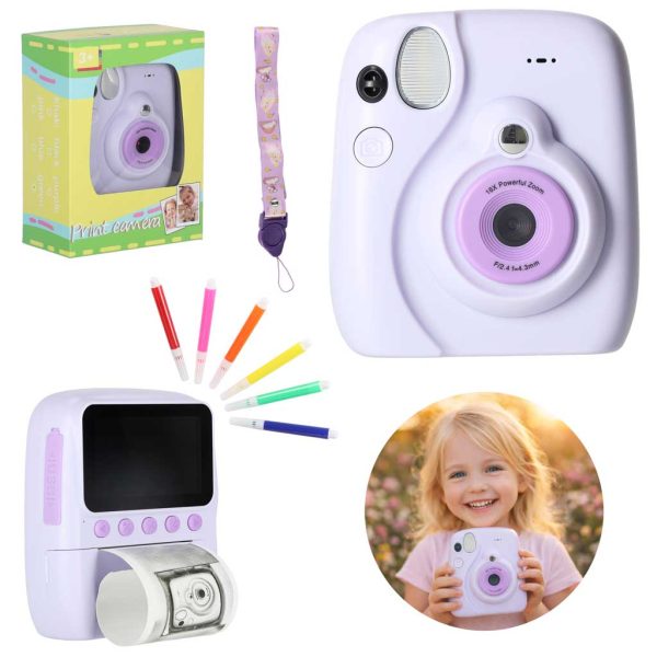 Skaitmeninis momentinis fotoaparatas 16x kasetė su žymekliais violetinės spalvosŽaislai/Elektroniniai žaislai Skaitmeninis momentinis fotoaparatas 16x kasetė su žymekliais violetinės spalvos