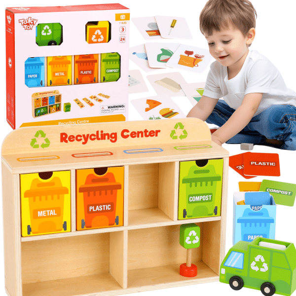 TOOKY-TOY-Wooden-Recycling-Center-Educational-Sorter TOOKY TOY Wooden Recycling Center Educational Sorter