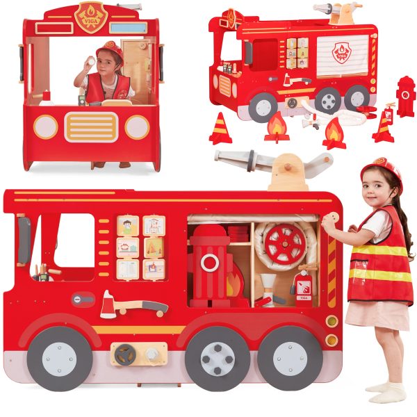 VIGA-Large-Wooden-Fire-Truck-Montessori-Playground VIGA Large Wooden Fire Truck Montessori Playground