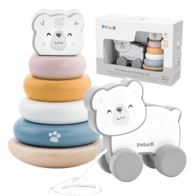 VIGA PolarB Polar Bear Set Wooden Pyramid + Polar Bear to Pull