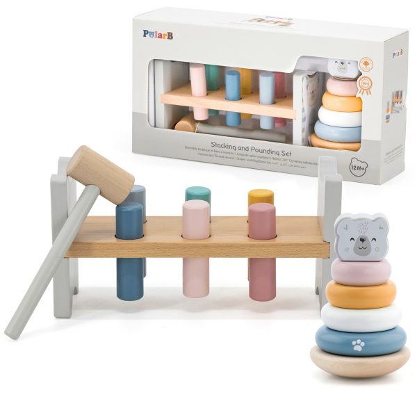 VIGA-PolarB-Set-Wooden-Pyramid-Polar-Bear-Hammer-Punch-Montessori VIGA PolarB Set Wooden Pyramid + Polar Bear Hammer Punch Montessori
