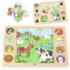 VIGA Wooden Puzzle Guess the Shadow - Farm Puzzle 17 pieces