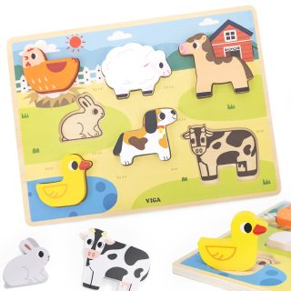 VIGA Wooden Puzzle Montessori 2-in-1 Figures Farm