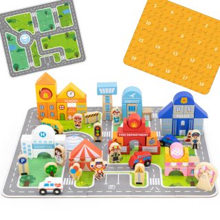 VIGA Wooden Set Building a City Blocks Board Figures
