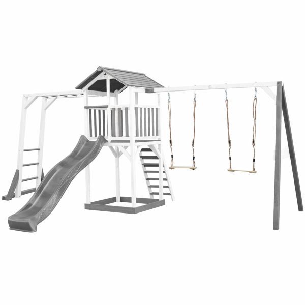 AXI-Wooden-Playground-Tower-with-Double-Swing-Climbing-Ladders-and-XLL-Slide AXI Wooden Playground Tower with Double Swing