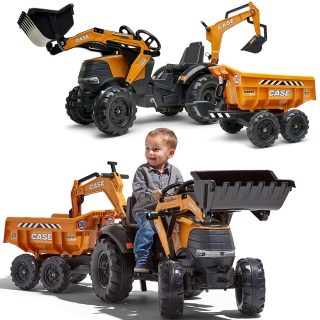 FALK Case IH Backhoe Tractor Orange with Trailer