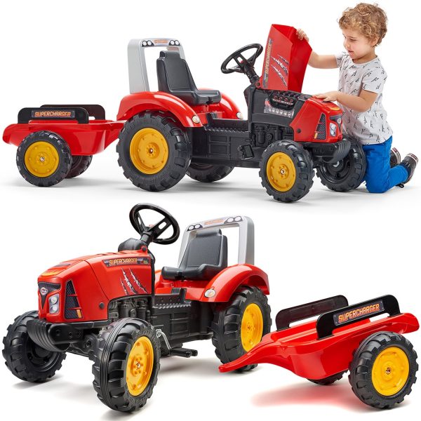 FALK Red Supercharger Pedal Tractor with Trailer