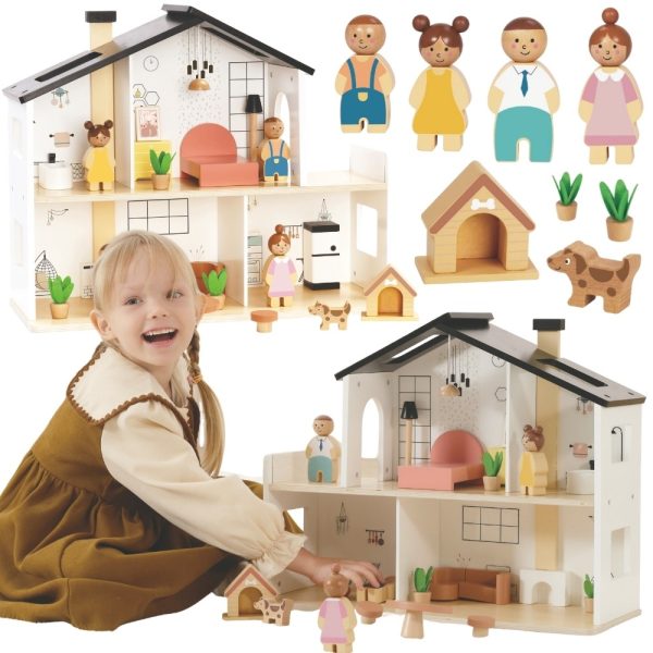 TOOKY-TOY-Wooden-Dollhouse-with-Accessories-and-Family-20-pcs TOOKY TOY Wooden Dollhouse with Accessories and Family 20 pcs.