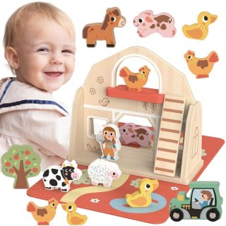 WOOPIE GREEN Wooden Folding Farm in a Suitcase with Animals 11 pcs.