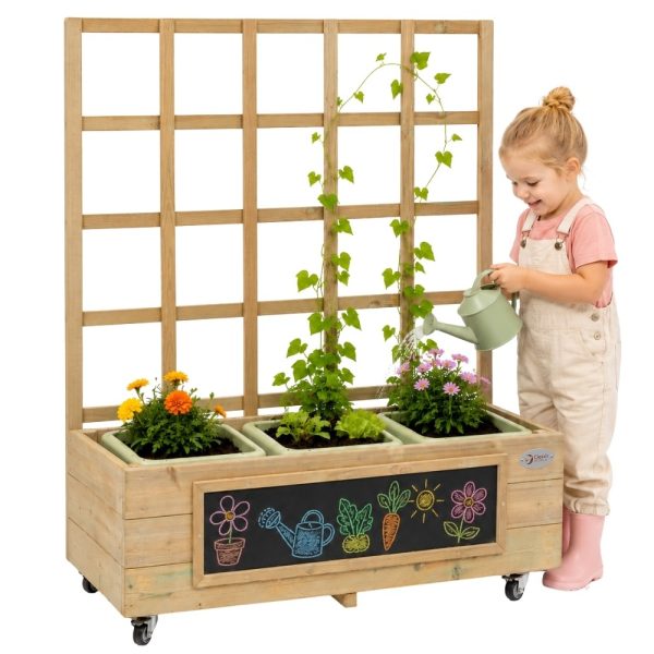 Classic-World-Wooden-Flower-Stand-on-Wheels-Garden-Cart-with-Board Classic World Wooden Flower Stand on Wheels Garden Cart with Board