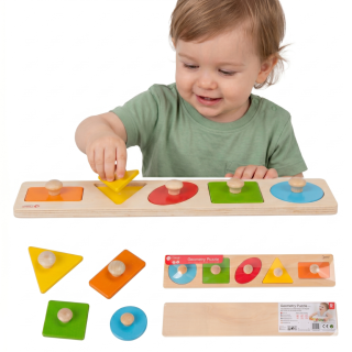 CLASSIC WORLD Wooden Geometric Puzzle MONTESSORI Shape Sorter Learning Colors 6 pcs.