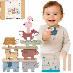 TOOKY-TOY-Wooden-Blocks-Puzzle-Tower-Stacker-Stacks-Animals-Montessori-13-pcs TOOKY TOY Wooden Blocks Puzzle Tower Stacker Stacks Animals Montessori 13 pcs.