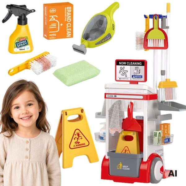 WOOPIE Children's Cleaning Set Trolley Vacuum Cleaner Mop Broom Large Accessories 3+