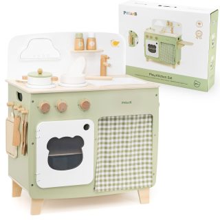 VIGA PolarB Large Wooden Kitchen with Folding Countertop + Curtain Cabinet